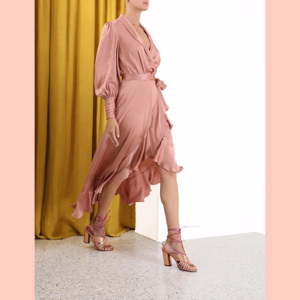 ZIMMERMANN SILK WRAP MIDI DRESS-Lipstick, Size0